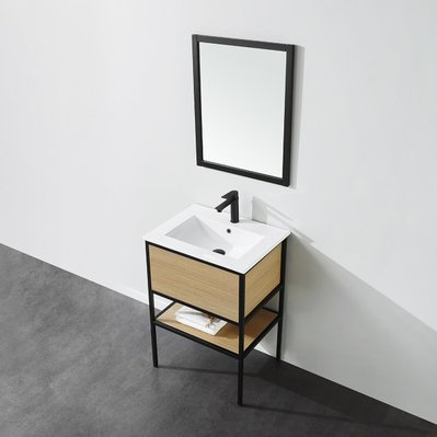 Meuble salle de bain TORY 60 cm en métal noir avec vasque céramique blanche - FAC-60-BC-WHI - 3760341610241