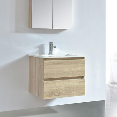 Meuble salle de bain design 60 cm LIMPIO finition mélaminé chêne avec vasque céramique - LIM-600-BC-LOAK - 3760282665850