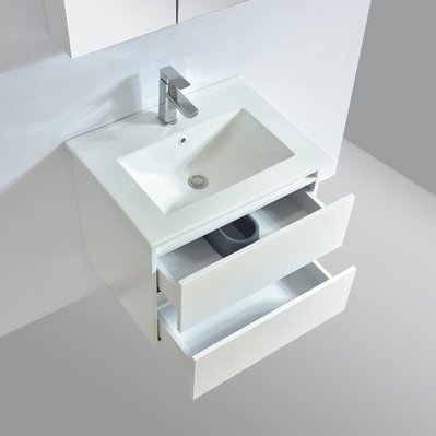 Meuble salle de bain design 60 cm LIMPIO finition mélaminé blanc avec vasque céramique - LIM-600-BC-WHI - 3760282665867