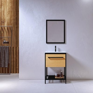Meuble salle de bain SMART 60 cm en métal noir avec vasque céramique blanche - SMR-600-BC-WHI - 3760341610333