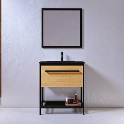 Meuble salle de bain SMART 80 cm en métal noir avec vasque céramique noire - SMR-800-BC-BLK - 3760282665539