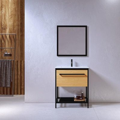 Meuble salle de bain SMART 80 cm en métal noir avec vasque céramique blanche - SMR-800-BC-WHI - 3760282665522