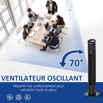 Ventilateur colonne tour oscillant 50 W avec télécommande - 824-017V90BK - 3662970079492