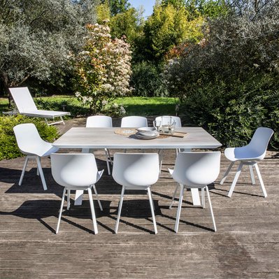 Table de jardin et 8 chaises en aluminium blanc 180 x 90 x 75 cm - 104879 - 3663095027054