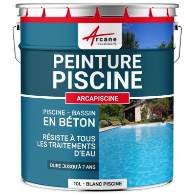 PEINTURE PISCINE BÉTON - 12  Couleurs - HAUTE RESISTANCE 7 ans  - ARCAPISCINE 10 L - Blanc - 24_24699 - 3700043470101