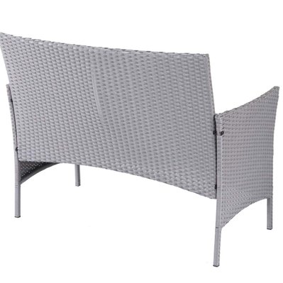 Salon de jardin avec fauteuils banc et table en poly-rotin gris et coussin anthracite MDJ04147 - MDJ04147 - 3000425147684