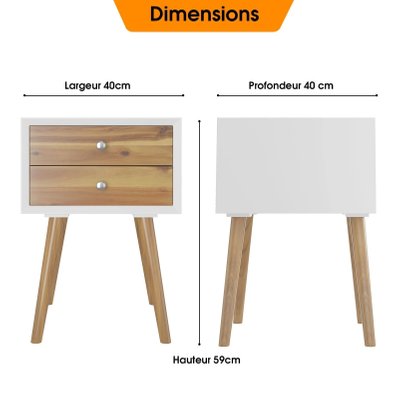 Table de chevet en bois avec 2 tiroirs table d'appoint style retro multi-usages 40x40x59 cm marron 20_0001182 - 20_0001182 - 3000947769609