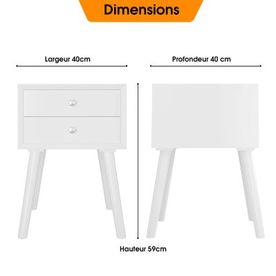 Table de chevet en bois avec 2 tiroirs table d'appoint style retro multi-usages 40x40x59 cm blanc 20_0001181 - 20_0001181 - 3000947869606