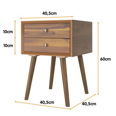 Table de chevet en bois avec 2 tiroirs table d'appoint style retro multi-usages 40x40x59 cm naturel 20_0001183 - 20_0001183 - 3000947669602