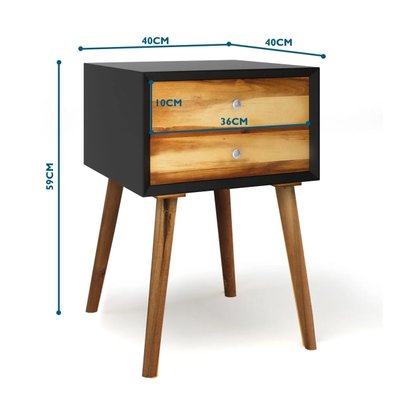 Table de chevet en bois avec 2 tiroirs table d'appoint style retro multi-usages 40x40x59 cm 20_0001180 - 20_0001180 - 3000947969603