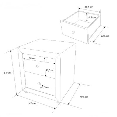 Table de chevet en tissu noir avec 2 tiroirs de rangement MOC06008 - moc06008 - 3000020139640