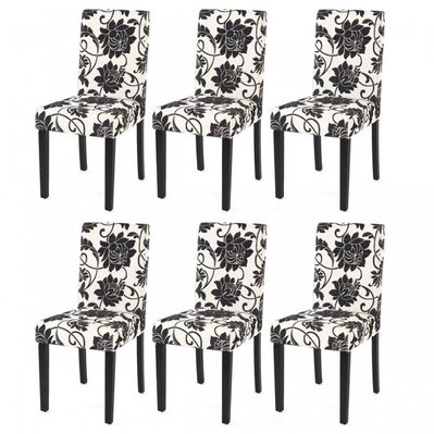 Lot de 6 chaises de salle à manger en tissu imprimé blanc&noir pieds foncés CDS04222 - cds04222 - 3000068812956