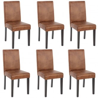 Lot de 6 chaises de salle à manger simili-cuir marron vieilli pieds foncés CDS04250