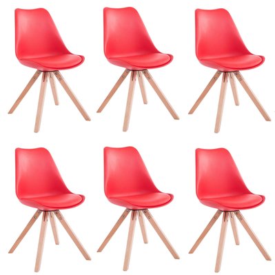 Lot de 6 chaises de salle à manger scandinave simili-cuir rouge pieds bois CDS10225 - cds10225 - 3000023382890