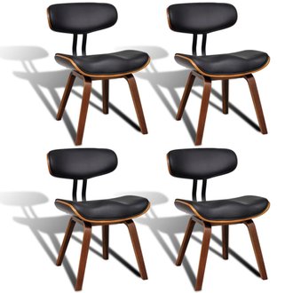 Lot de 4 chaises de salle à manger cuisine design moderne bois courbé et similicuir noir CDS021324