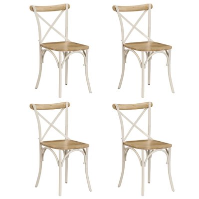 Lot de 4 chaises de salle à manger cuisine design rétro bois de manguier massif blanc CDS021231 - CDS021231 - 3001171999787