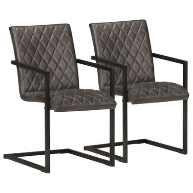 Lot de 2 chaises de salle à manger cuisine cantilever design rétro gris cuir véritable CDS020324 - CDS020324 - 3001077699781