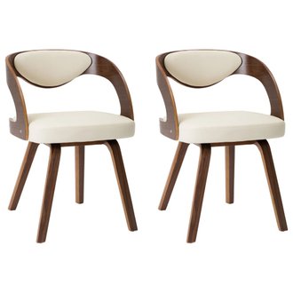 Lot de 2 chaises de salle à manger cuisine design moderne bois courbé et similicuir crème CDS020407