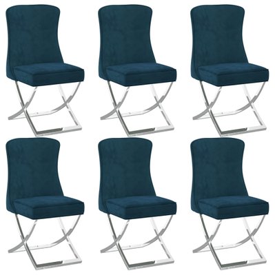 Lot de 6 chaises de salle à manger cuisine 53x52x98 cm design moderne velours bleu et inox CDS022186 - CDS022186 - 3000024681534