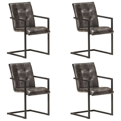 Lot de 4 chaises de salle à manger cuisine cantilever design rétro cuir véritable gris CDS021370 - CDS021370 - 3001185999780