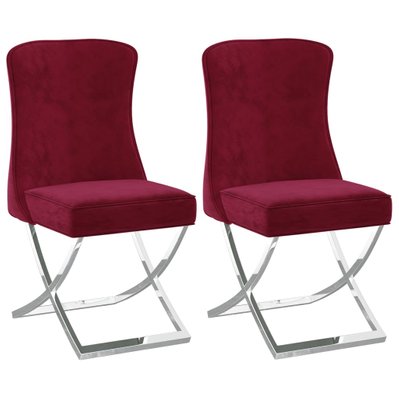 Lot de 2 chaises de salle à manger cuisine 53x52x98 cm design moderne velours bordeaux et inox CDS020293 - CDS020293 - 3001074599787
