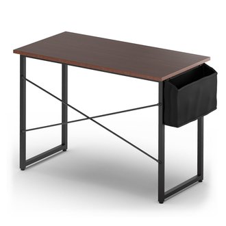 Table de bureau de travail avec porte-documents latéral style industriel café 102x51x76cm 20_0001168