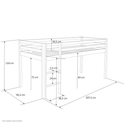 Lit mezzanine pour enfant 90x200cm avec échelle en bois gris LIT06171 - LIT06171 - 3000367645965