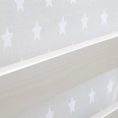 Lit mezzanine pour enfant 90x200cm avec échelle toboggan en bois blanc avec tissu gris étoile LIT06179 - LIT06179 - 3000370936371