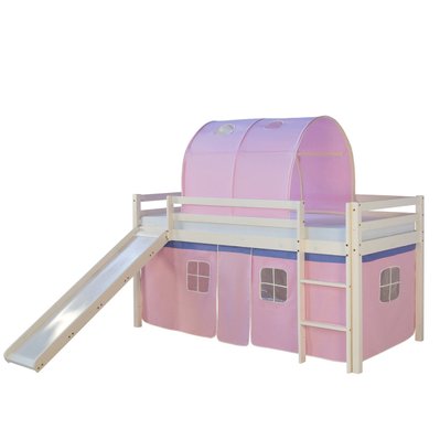 Lit mezzanine pour enfant avec sommier toboggan tunnel rideau modèle rose 90x200 cm LIT06187 - LIT06187 - 3000438247982