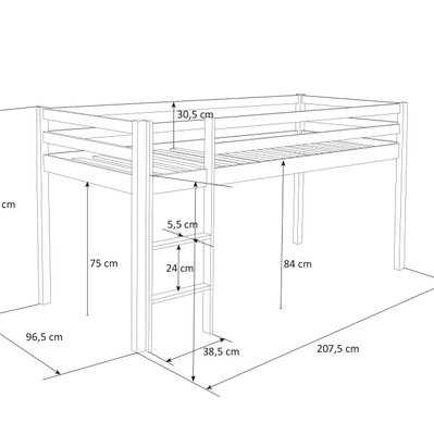 Lit mezzanine 90x200cm avec échelle en bois blanc toile et tunnel rose LIT06101 - lit06101 - 3000136871434