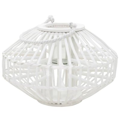 Bougeoir suspendu ou lanterne sur pied porte-bougie osier blanc décoration extérieur DEC020014 - DEC020014 - 3000052001304