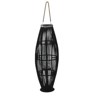 Bougeoir suspendu ou sur pied porte-bougie bambou naturel décoration extérieur Noir hauteur 95 cm DEC020006