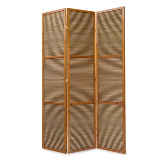 Paravent 3 panneaux marron en bois et bambou 132x200 cm PAR06049