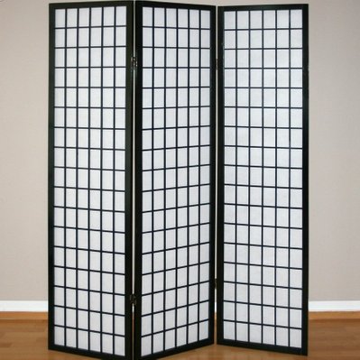 Paravent 3 panneaux en bois noir et papier riz 175x132cm PAR06042 - par06042 - 3000163627363