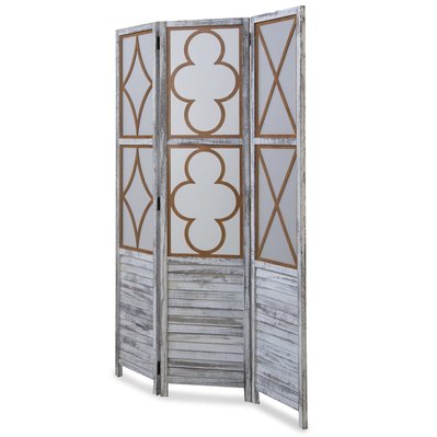 Paravent 3 panneaux séparateur de pièce en bois blanc vieilli style vintage PAR06078 - PAR06078 - 3000422727735