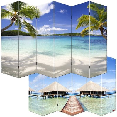 Paravent 6 panneaux pans séparateur de pièce 180x240cm motif plage PAR04007 - par04007 - 3000103890505