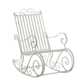 Chaise fauteuil à bascule rocking chair pour jardin en fer blanc vieilli MDJ10104