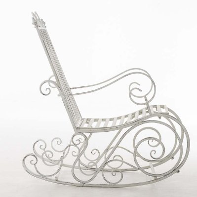 Chaise fauteuil à bascule rocking chair pour jardin en fer blanc vieilli MDJ10104 - mdj10104 - 3000249686017