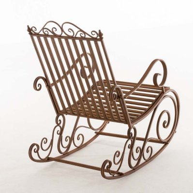 Chaise fauteuil à bascule rocking chair pour jardin en fer marron vieilli MDJ10101 - mdj10101 - 3000249376017