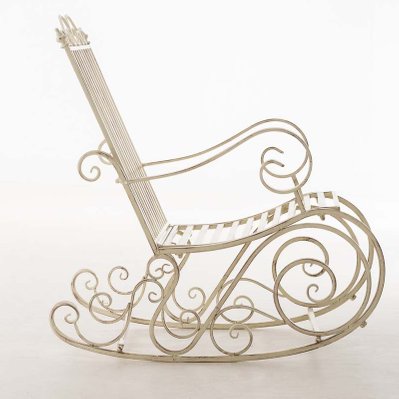 Chaise fauteuil à bascule rocking chair pour jardin en fer crème vieilli MDJ10103 - mdj10103 - 3000249567729
