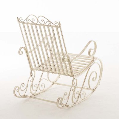 Chaise fauteuil à bascule rocking chair pour jardin en fer crème vieilli MDJ10103 - mdj10103 - 3000249567729