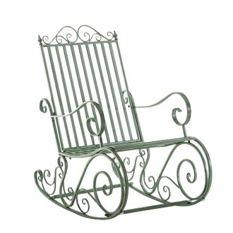 Chaise fauteuil à bascule rocking chair pour jardin en fer vert vieilli MDJ10100