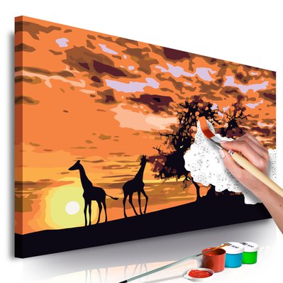 Tableau à peindre soi-même peinture par numéros motif Savanne (girafes et éléphantes) 60x40 cm TPN110143 - TPN110143 - 3001498469604