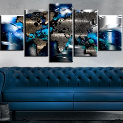 Tableau toile de décoration murale motif carte du monde fond bleu 100x50cm DEC110011/2 - DEC110011/2 - 3001335642641