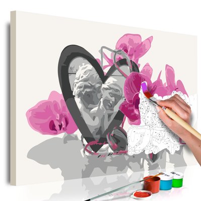 Tableau à peindre soi-même peinture par numéros motif Anges coeur et orchidée rose 60x40 cm TPN110011 - TPN110011 - 3001511969609