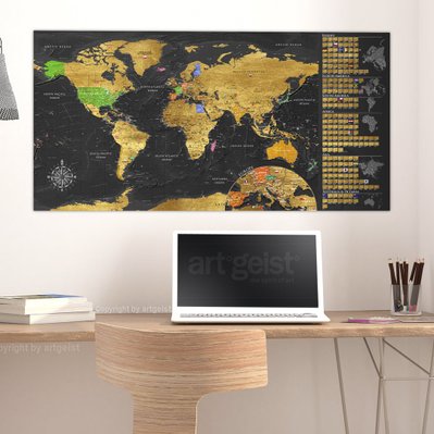 Carte du monde à gratter doré avec tube de transport motif marron 100x50 cm CAG110005 - CAG110005 - 3001515369603