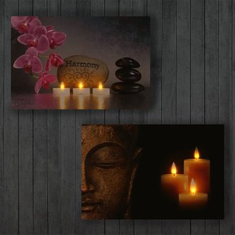 Toile de décoration murale x2 LED tableau illuminé motif bouddha DEC04016