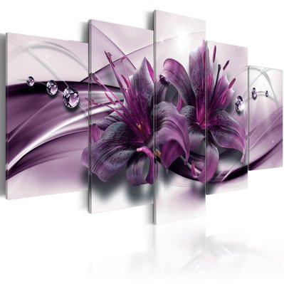 Tableau sur toile en 5 panneaux décoration murale image imprimée cadre en bois à suspendre Lys violet 100x50 cm 11_0005400 - 11_0005400 - 3000228321304