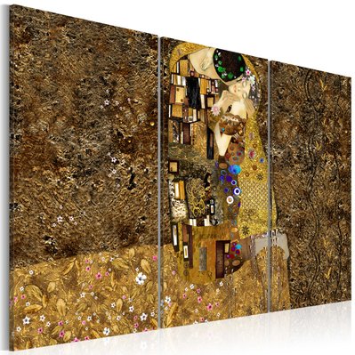Tableau sur toile en 3 panneaux décoration murale image imprimée cadre en bois à suspendre Klimt inspiration - Baiser 60x40 cm - 11_0007737 - 3000264721380