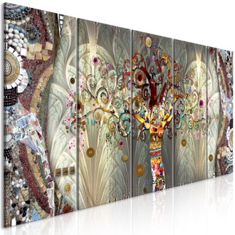 Tableau sur toile en 5 panneaux décoration murale image imprimée cadre en bois à suspendre Arbre de vie (5 parties) étroit 225x